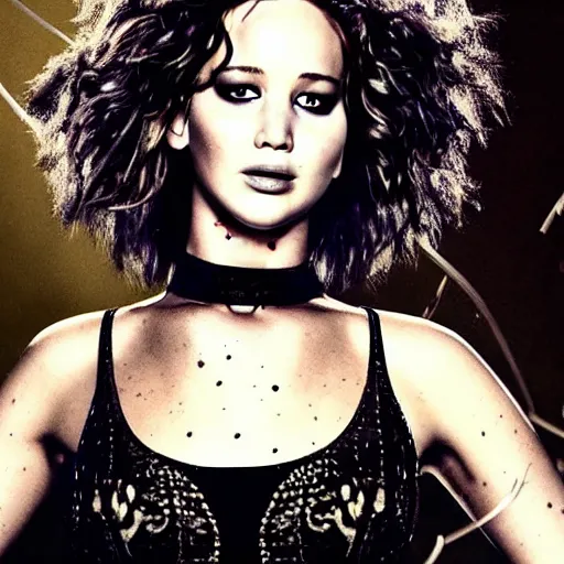 Image similar to promo of Jennifer Lawrence starring in Tim Burton's Eve Scissors, a 2029 update of Edward Scissorhands