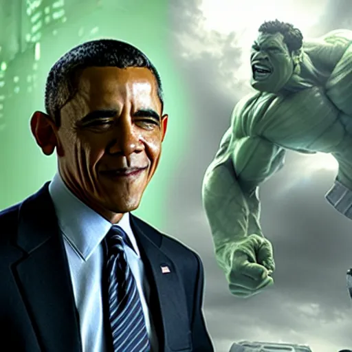 Prompt: Obama plays the Incredible Hulk in new ultra hd movie, IMAX