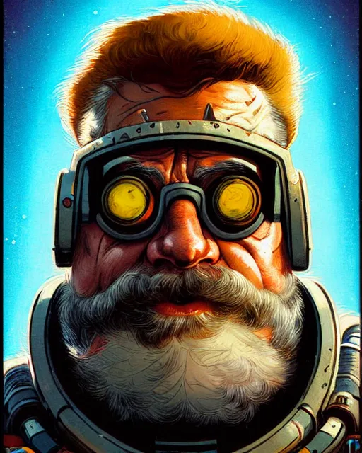 Image similar to torbjorn from overwatch, character portrait, portrait, close up, concept art, intricate details, highly detailed, vintage sci - fi poster, retro future, vintage sci - fi art, in the style of chris foss, rodger dean, moebius, michael whelan, and gustave dore