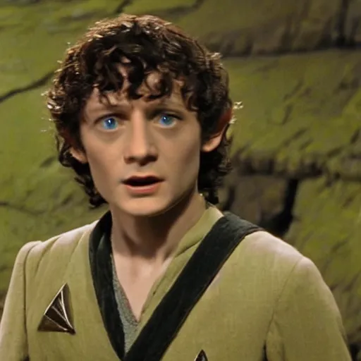 Image similar to A still of Frodo on Star Trek, sharp focus, high quality, 4k