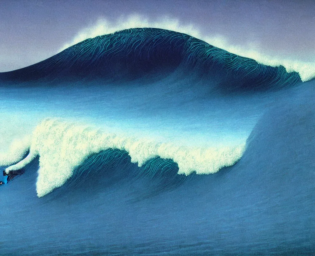 Image similar to banzai pipeline wave breaking darkness barrel by zdzisław beksinski ; ultra - realistic 3 d depth shading ; third reef pipeline by katsushika hokusai