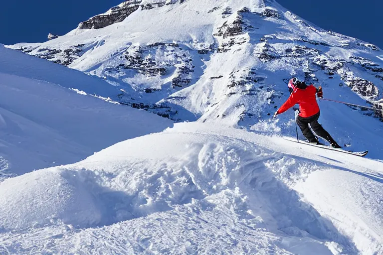 Prompt: A skier skiing down a snowy pyramid, dynamic sport shot, award winning photo