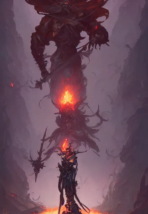 Image similar to the fire thief with sword, dark, peter mohrbacher, hypermaximalist, cinematic, symmetrical, concept art, unreal engine, environment, sharp