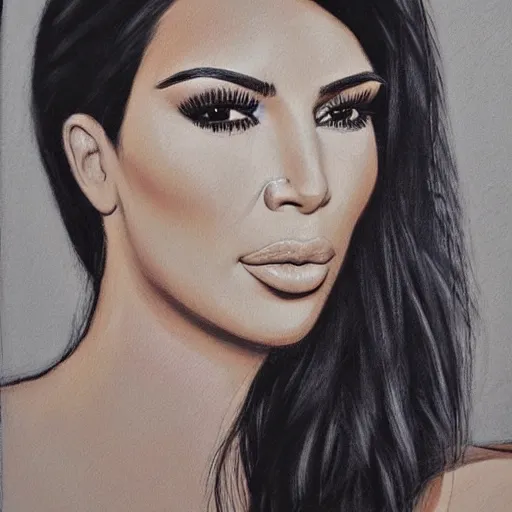 Image similar to kim kardashian, head and shoulders portrait, extremely detailed masterpiece, one single continues line.