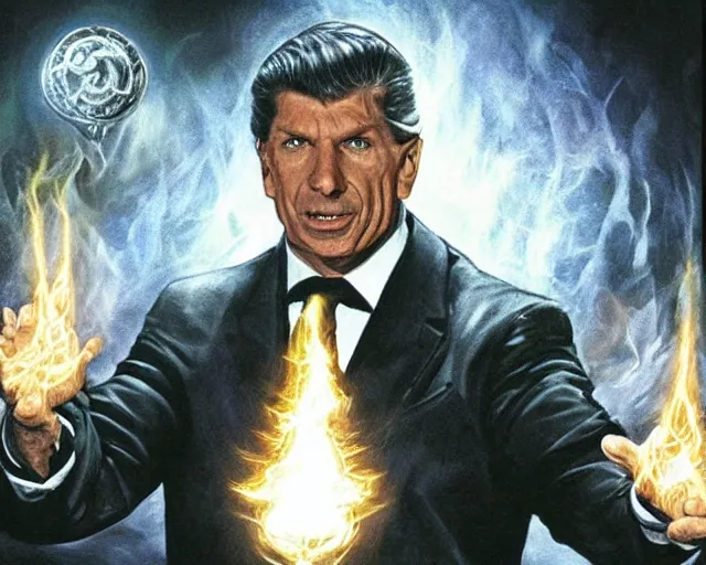 Prompt: vince mcmahon as a shadow mage casting a dark magic spell, fantasy artwork, d & d, extremely detailed, high quality, award - winning,