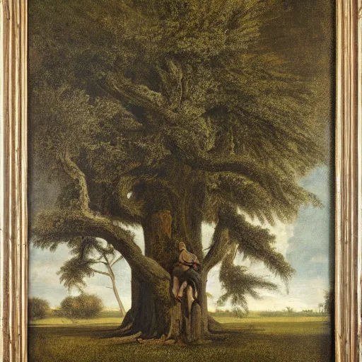 Image similar to huge tree with a lot of hung bodies, southern gothic art, 1 9 th century scene, painted by friedrich caspar david