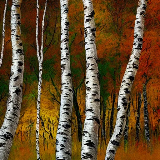 Prompt: birch tree looking like pencils by Lars Lerin