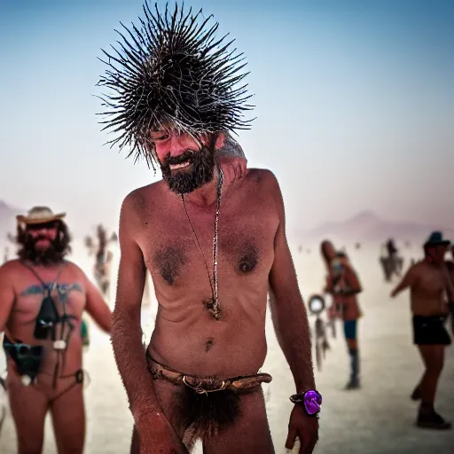 Prompt: award winning photography, magical encounter at burning man, leica 1 0 0 mm f 0. 8