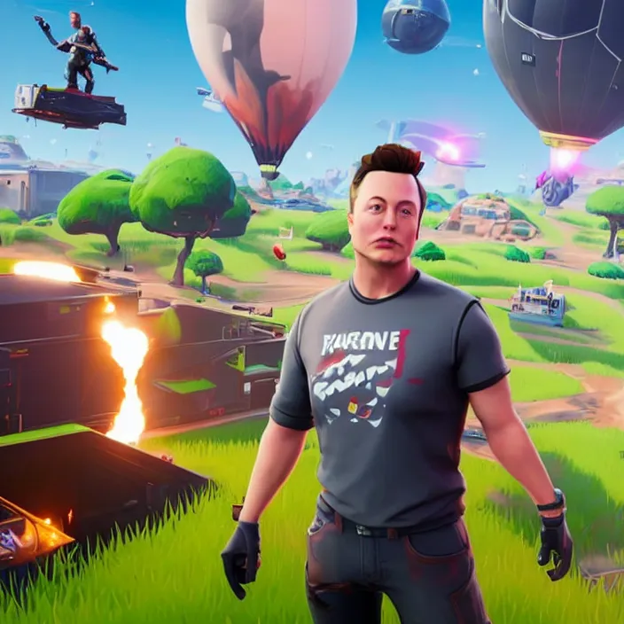 Image similar to a screenshot of elon musk in the video game fortnite, 3 d rendering, unreal engine, amazing likeness, very detailed, cartoon caricature