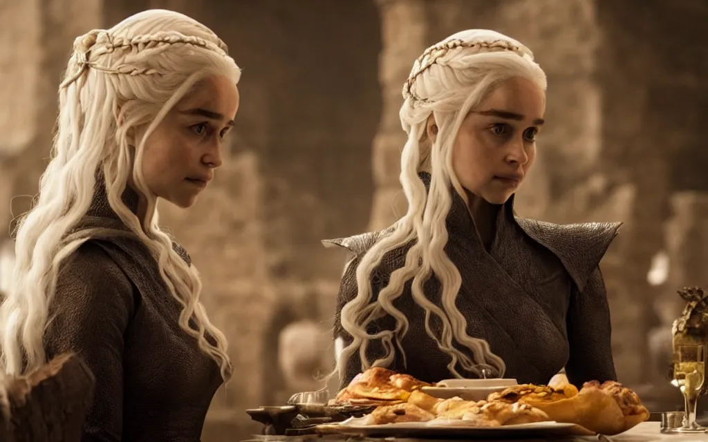 Image similar to daenerys targaryen having breakfast