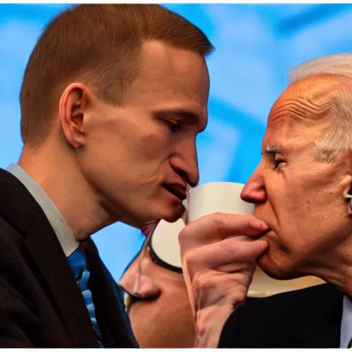 Image similar to vitalik buterin kissing joe biden