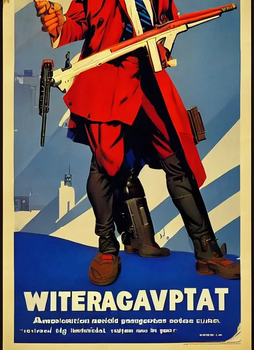 Prompt: american propaganda poster. cyberpunk hitman. portrait by jean giraud and anton otto fischer and john philip falter and will eisner and gil elvgren. realistic proportions. character art. science fiction d & d. tf 2, overwatch.