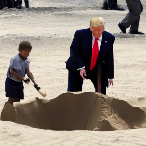 Prompt: trump is playing in a sandbox but won't let other kids play, gettyimages,