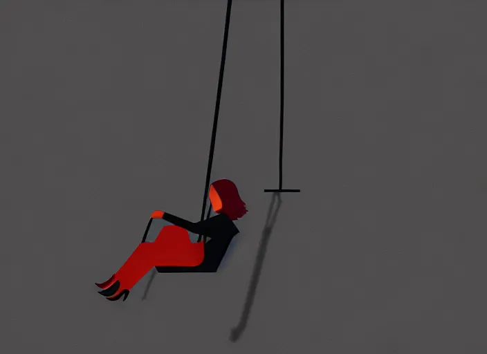 Image similar to ((((editorial illustration by Mads Berg and Karolis Strautniekas)))), colorful, (((((portrait of a lonely girl on the swings))))), fine texture, detailed, stark shadows, (((dramatic lighting))), dynamic composition, moody, vivid, volumetric,cinematic, film grain,cinematic color