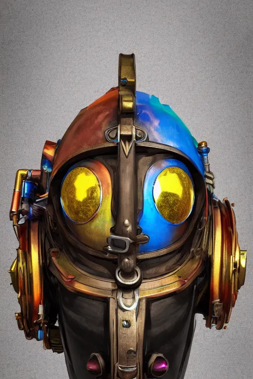 Image similar to colorful vivid steampunk mask minimalist fantasy art robot ninja helmet, global illumination ray tracing hdr fanart arstation by sung choi and eric pfeiffer and gabriel garza and casper konefal