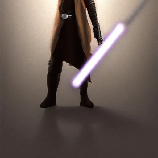 Image similar to full body Over-the-Shoulder Shot of a young blonde male jedi with short hair holding a lightsaber concept art by Doug Chiang cinematic concept art, realistic painting, high definition, digital art, matte painting, symmetrical, very detailed, realistic, dramatic lighting, cinematic, establishing shot, extremely high detail, photo realistic, cinematic lighting, post processed, concept art, artstation, matte painting, red color scheme, the Mandalorian concept art style