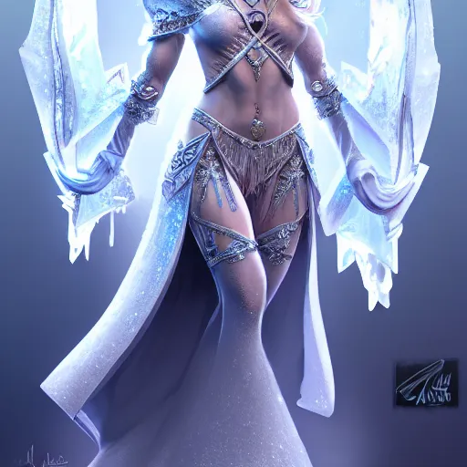 Image similar to beautiful ice queen in ornate robes, highly detailed, 8 k, hdr, award - winning, trending on artstation, clayton crain