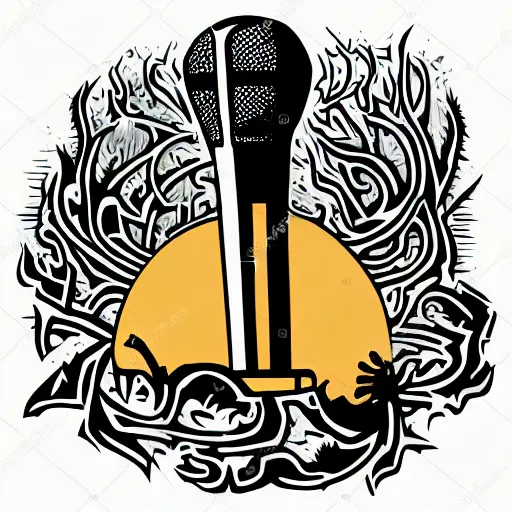 Image similar to dark death metal themed vector illustration of a fantastical menacing ent holding a microphone, award winning, grunge, iconic, golden ratio