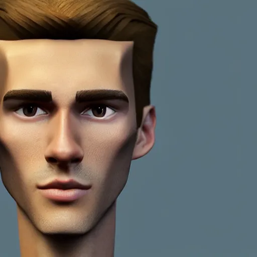 Image similar to tall man in his twenties with brown blond short quiff hair and thin slightly round facial structure with cleft chin, straight eyebrows and prominent nose, good definition of cheekbones, big hazel nut brown eyes, narrow face, slim body, atmospheric lighting, unreal engine 5, minecraft, highly detailed by charlie bowater