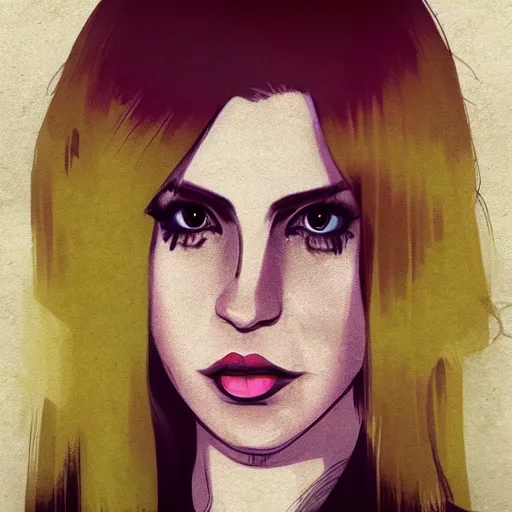 Image similar to full headshot portrait of Lana del ray punk, digital art, drawn by WLOP, by Avetetsuya Studios, anime manga panel, trending on artstation, wearing a plaid shirt