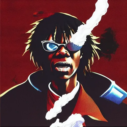 Image similar to Album Art for Char Zulu, Samuel L Jackson as L from Deathnote, psx, 3d shapes, Video Games, marijuana, smoke, by Range Murata, by Sachin Teng, Trending on artstation