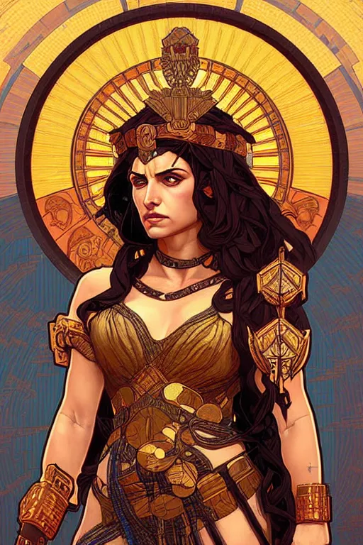 Image similar to pixel art of the Greek godess Hera looking angry, rusty armor, portrait, beautiful face, symmetric face, by Artgerm and Greg Rutkowski and Alphonse Mucha