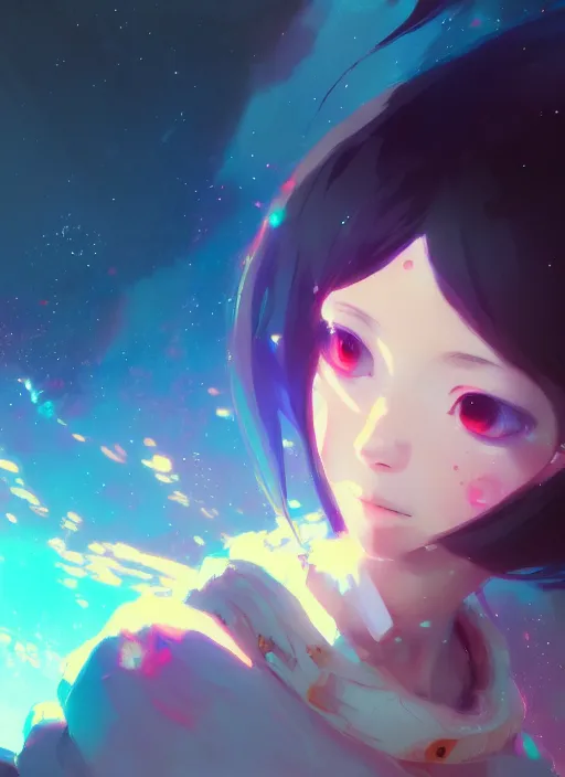 Prompt: portrait of cute girl, very psychedelic space background illustration concept art anime key visual trending pixiv fanbox by wlop and jeremy mann painting greg rutkowski and makoto shinkai and studio ghibli and kyoto animation