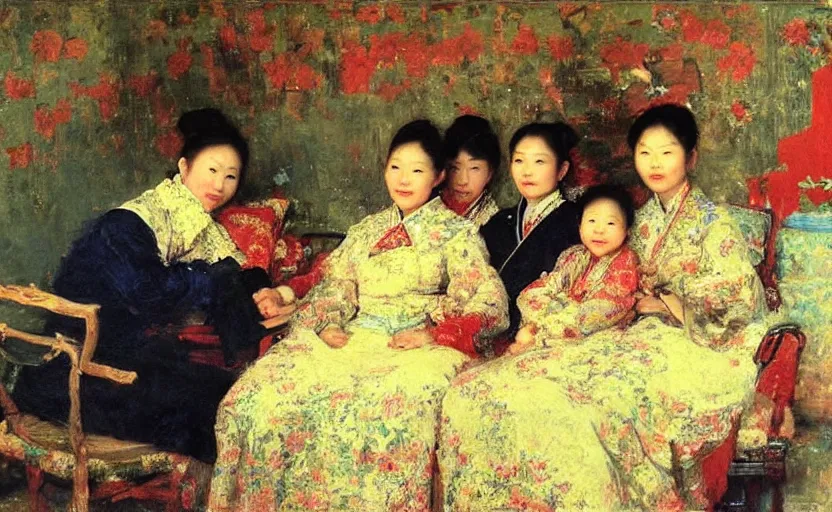 Image similar to high quality high detail painting by ilya repin, chineese family photograph, hd