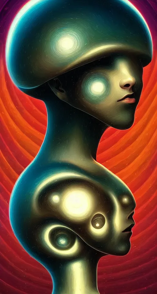 Prompt: art deco close up portait of mushroom head surrounded by spheres, like a dream digital painting cinematic dramatic fluid lines otherworldly vaporwave interesting details rule of thirds epic composition by artgerm