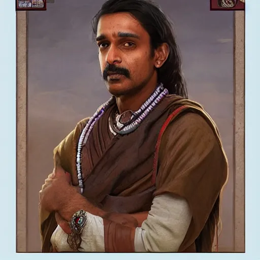 Prompt: male indian physician as a game of thrones character, wearing a stethoscope, highly detailed digital painting, artstation, concept art, smooth, sharp focus, illustration, art by artgerm and greg rutkowski and alphonse mucha