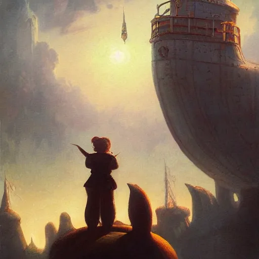 Prompt: Fantasy village, the inhabitant looking up at the sky. The sky is completely covered to the horizon by an incredibly huge airship-like ship. Extremely high detail, realistic, dark fantasy art, masterpiece, 8k, octane rendering, Victoria Frances painting, art by Frank Frazetta