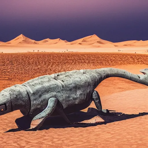 Image similar to 🐋 as 🤖 as 🐼 as 🦕 as 👽, desert photography