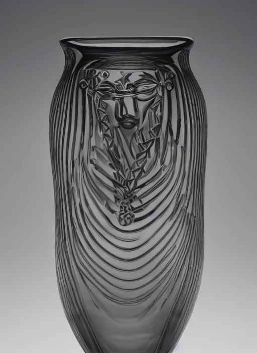Prompt: Vase in the shape of a woman, designed by Rene Lalique