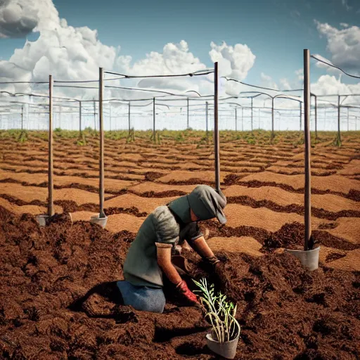 Image similar to koneki ken planting potatoes in belarus, instagram photo, photorealistic, hyper detailed, hyper realistic, houdini, vfx, unreal engine 5, octane render, 8 k, full hd