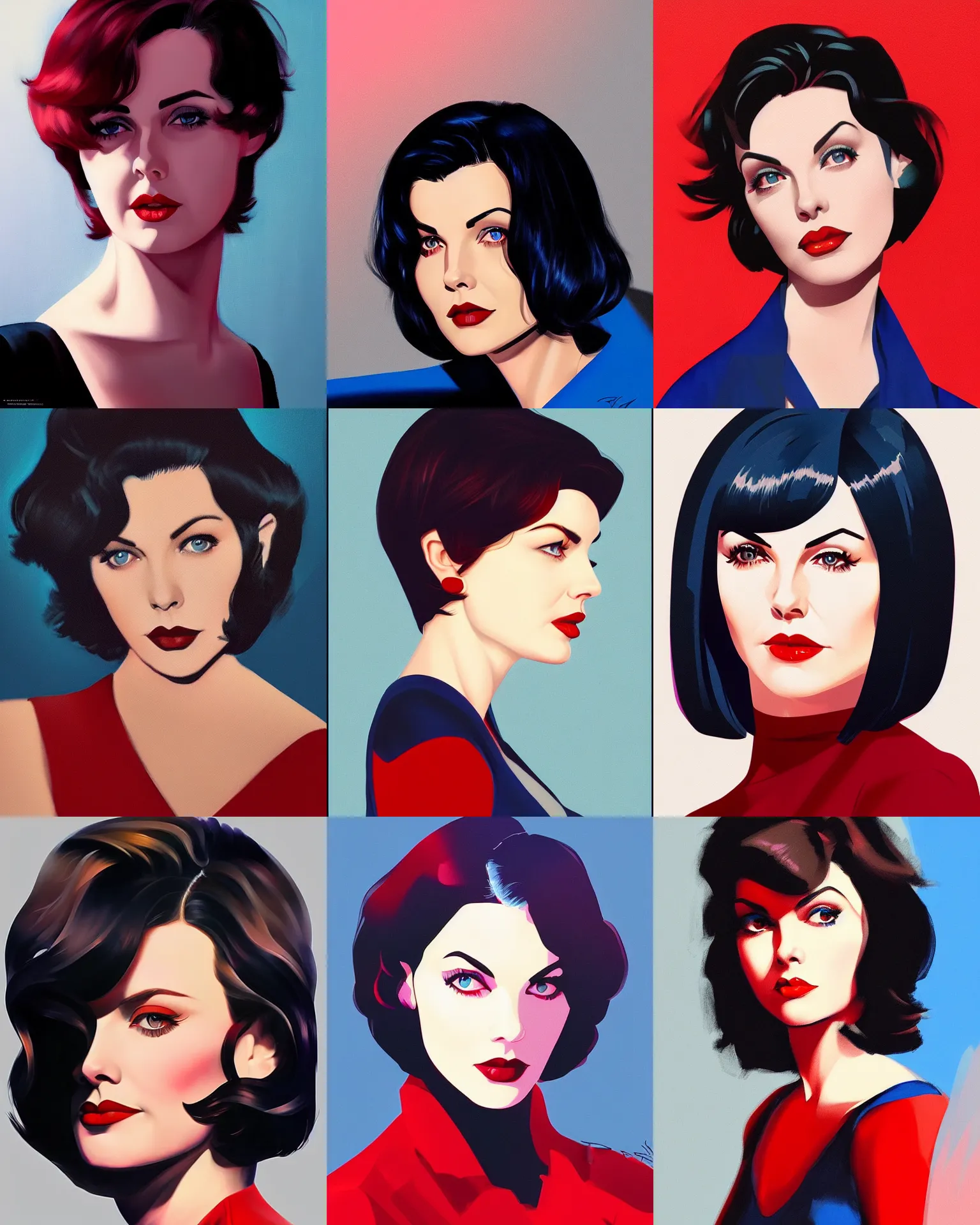 Prompt: sherilyn fenn 2 2 years old, bob haircut, portrait by stanley artgerm, dramatic lighting, ilya kuvshinov, trending on artstation, flat colour, geometric curves, gradient filter, red and blue black light