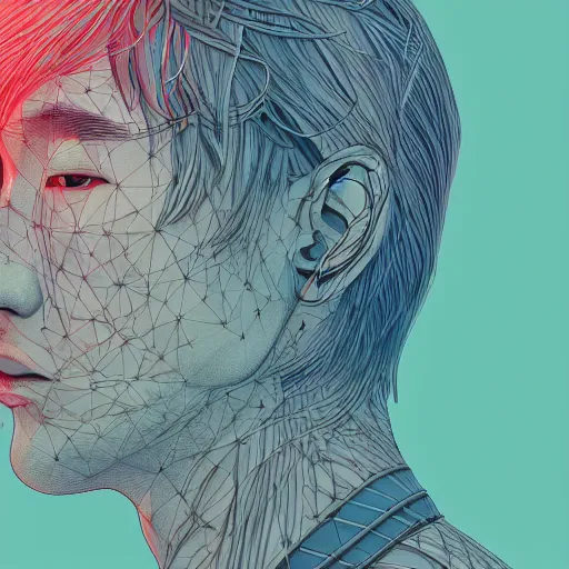 Prompt: the head of a handsome korean man partially made of rainbows, an ultrafine detailed illustration by james jean, final fantasy, intricate linework, bright colors, behance contest winner, vanitas, angular, altermodern, unreal engine 5 highly rendered, global illumination, radiant light, detailed and intricate environment