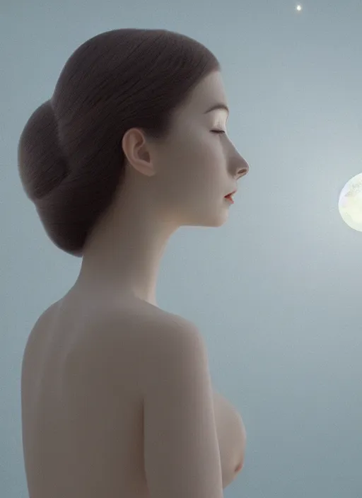 Image similar to beatifull pale wan woman, feminine goddes, side view, lit only by the moonlight, silver hair!!, style of fernand khnopff and lucien levy - dhurmer, 4 k resolution, aesthetic!,