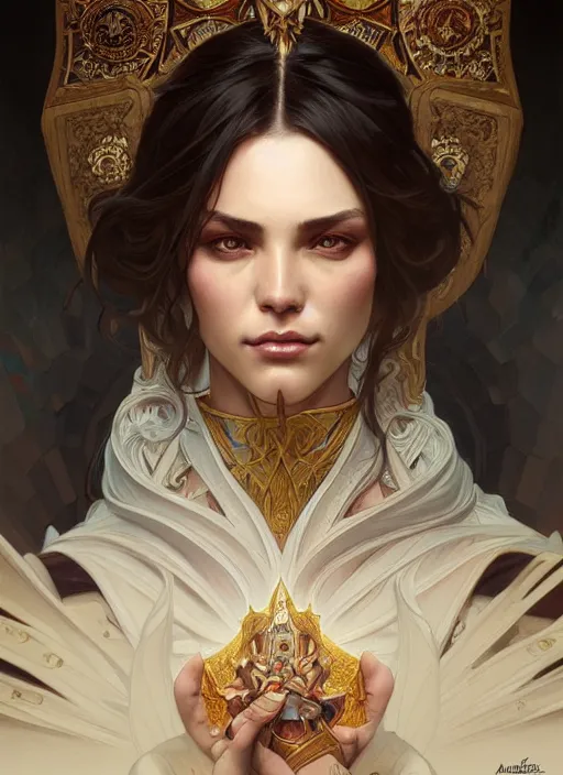 Image similar to portrait of castillo nazareno, fantasy, intricate, elegant, highly detailed, digital painting, artstation, concept art, smooth, sharp focus, illustration, art by artgerm and greg rutkowski and alphonse mucha