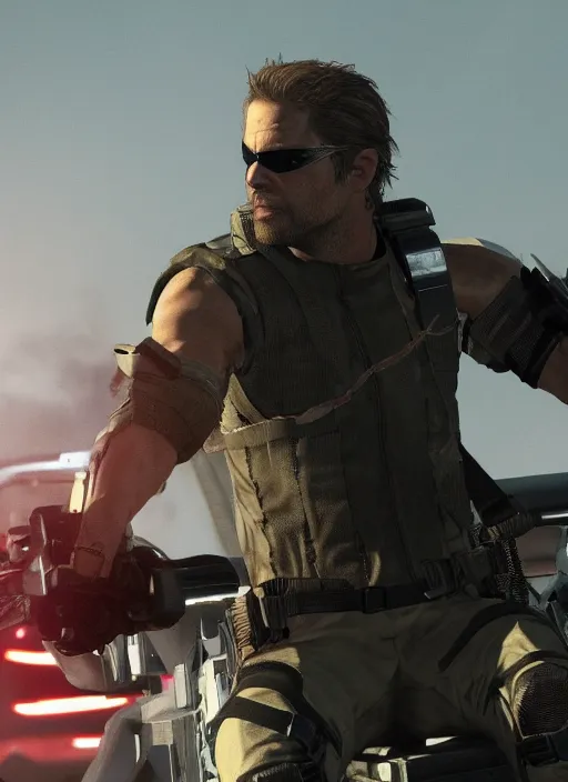 Image similar to film still of paul walker as snake in metal gear solid the phantom pain, gameplay, 8 k, hd