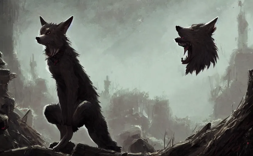 Image similar to A painting of a cabbit finds himself surrounded by a clan of tribal werewolves trending on artstation in the style of Greg Rutkowski