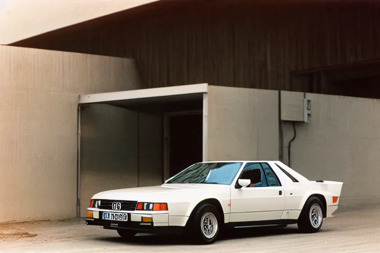 Prompt: 1984 Audi Quattro, BMW M1 Lincoln Continental, inside of a minimalist Tokyo garage, ektachrome photograph, volumetric lighting, f8 aperture, cinematic Eastman 5384 film