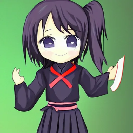 Prompt: chibi anime ninja schoolgirl kawaii