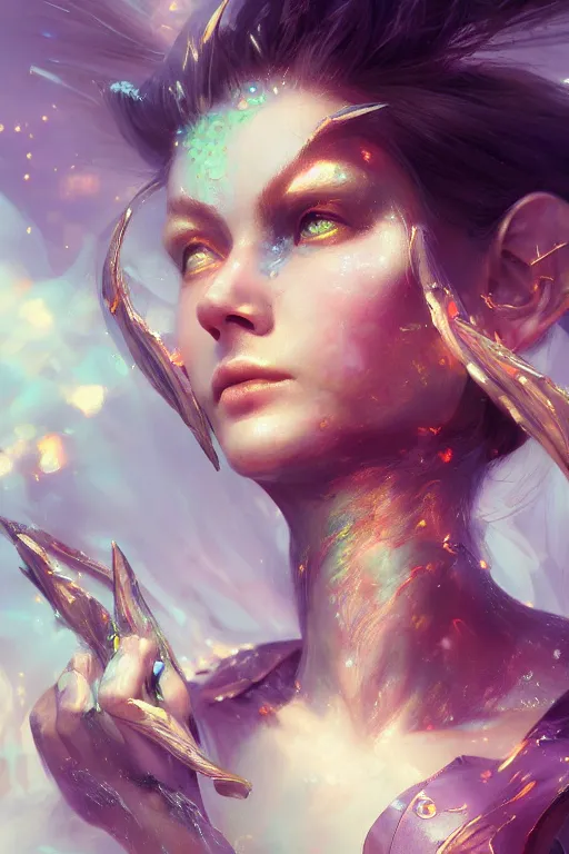 Image similar to face closeup beautiful girl fairy casting spell, 3 d render, holding electricity, hyper realistic detailed portrait, ruan jia, wlop, fantasy, hyper detailed, octane render, concept art, peter mohrbacher