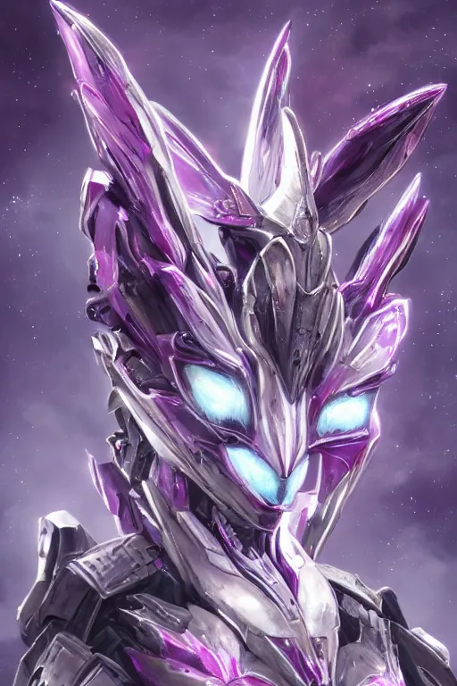 Image similar to bust shot, hyperdetailed realistic elegant beautiful stunning giant robot mecha hot female goddess dragon, sharp spines, sharp metal ears, smooth purple eyes, smooth fuschia skin, smooth silver armor, nebula size, space, epic proportions, epic scale, macro giantess, warframe, destiny, furry, dragon art, goddess art, giantess art, furaffinity, octane