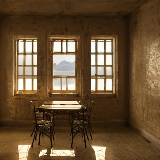 Image similar to a beautiful interiors of Alcatraz. Majestic, gorgeous, atmospheric, highly detailed, 4k