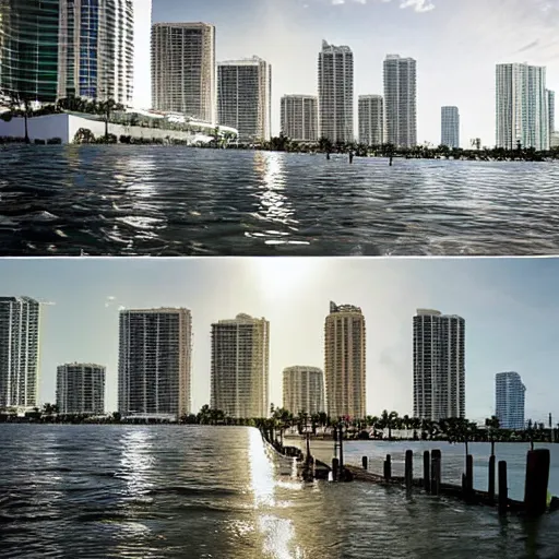 Image similar to an award - winning national geographic photograph of miami beach flooded after 1 0 0 years of rising sea level