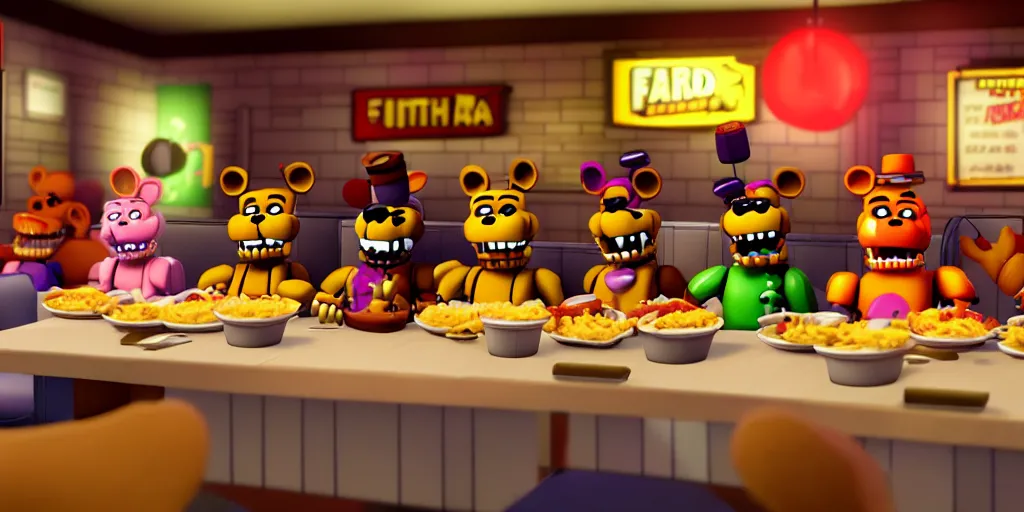 Prompt: 2 0 1 5 fnaf 2 fast food restaurant, gameplay screenshot