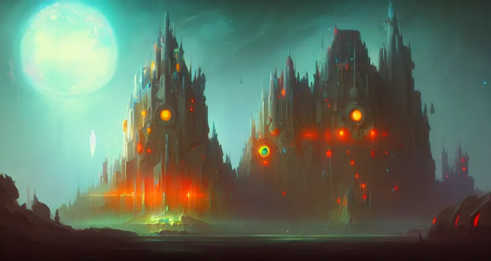 Prompt: space castle by peter mohrbacher, vivid colors, matte painting, 8K, concept art, mystical color scheme, trending on artstation