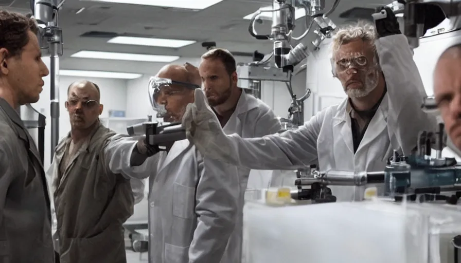 Image similar to big budget action movie about a scientist who takes a science lab hostage