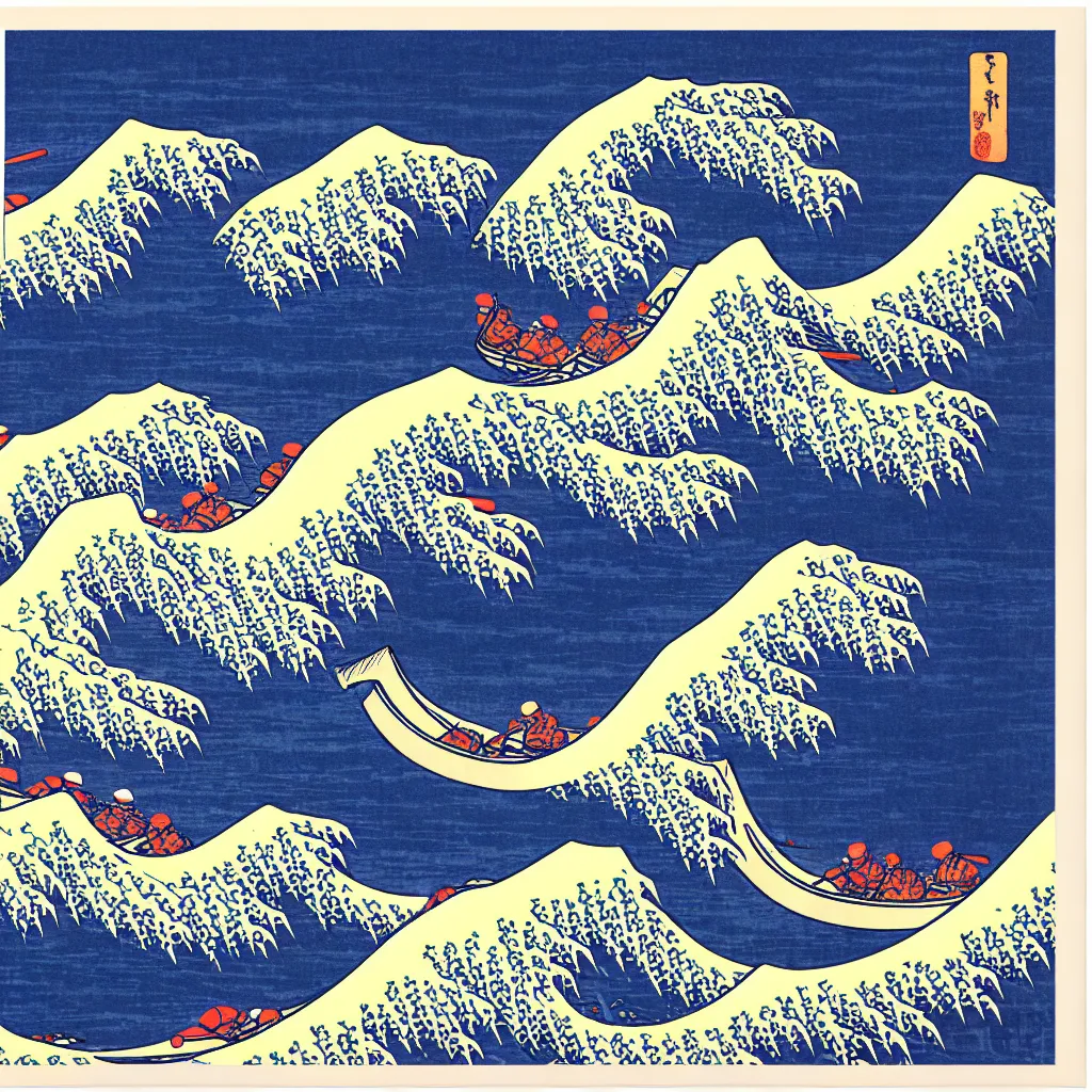 Image similar to river rafting on great wave by hokusai